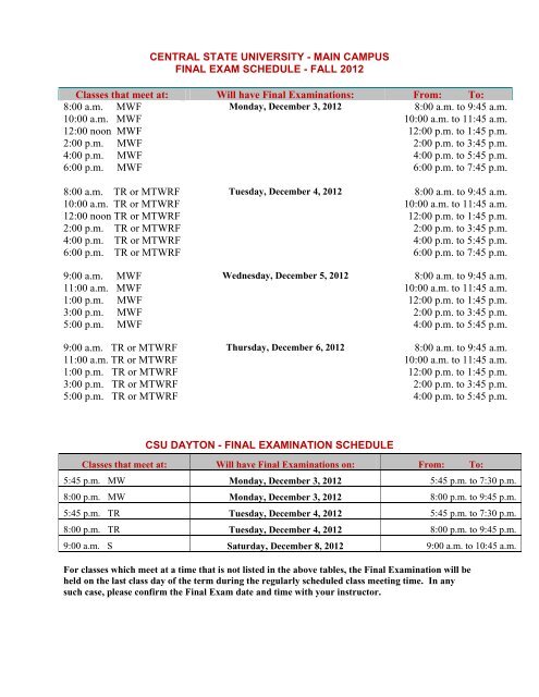 CAMPUS FINAL EXAM SCHEDULE Central State University campus-final-exam-schedule-central-state-university