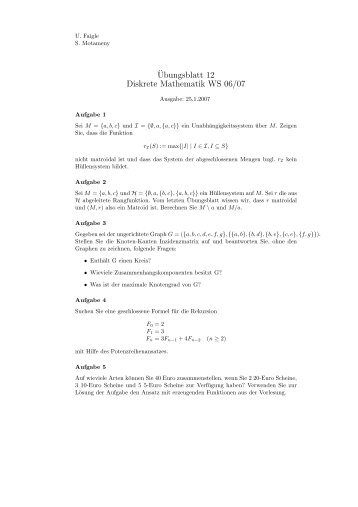 Â¨Ubungsblatt 12 Diskrete Mathematik WS 06/07 - ZAIK