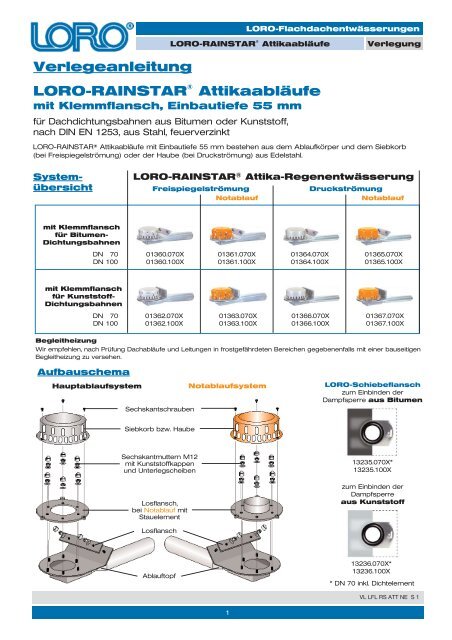 Verlegeanleitung LORO-RAINSTAR® Attikaabläufe