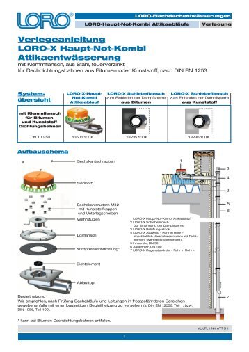 Verlegeanleitung LORO-X Haupt-Not-Kombi Attikaentwässerung