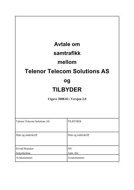 Avtale om samtrafikk versjon 2008.02 - Jara - Telenor