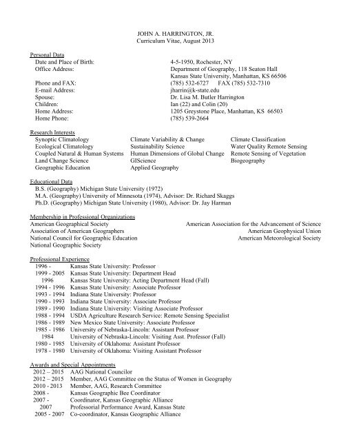 JOHN HARRINGTON, JR. Curriculum Vitae January 2012 Personal ...