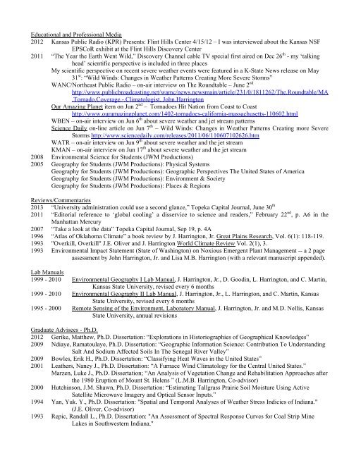 JOHN HARRINGTON, JR. Curriculum Vitae January 2012 Personal ...