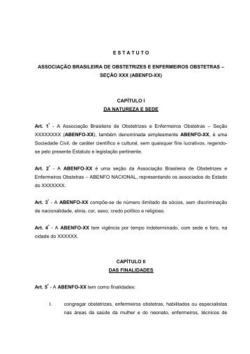 Modelo Estatuto Social ABENFO seccional - ABENFO-Nacional