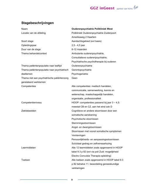 Lokaal opleidingsplan psychiatrie GGZ inGeest Geestgronden