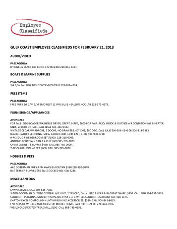 gulf coast employee classifieds for february 21, 2013 - Ingalls ...