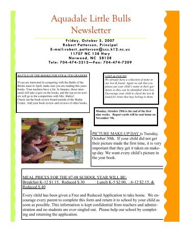 October 2007 Newsletter (Read-Only) - Aquadale Elementary School