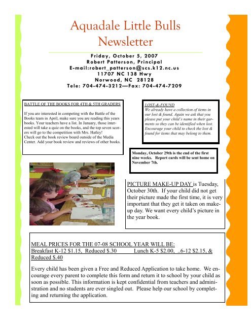 October 2007 Newsletter (Read-Only) - Aquadale Elementary School