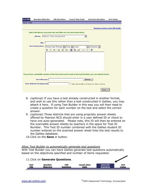 Build a Test 1. When you first log in, click on the Assessment link in ...