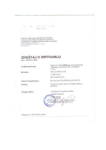 IzveÅ¡taj o ispitivanju negorivosti Ytong Multipor termoizolacionog ...