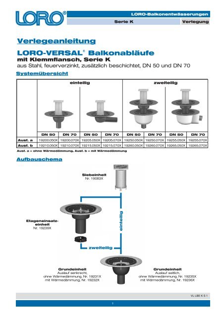 Verlegeanleitung LORO-VERSAL® Balkonabläufe