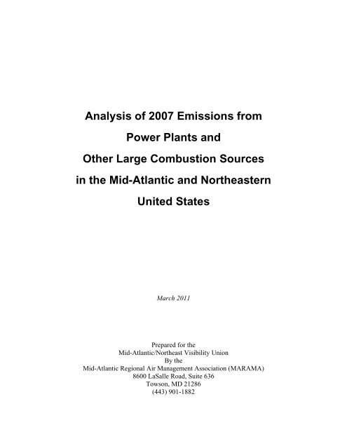 Analysis of 2007 Emissions from Power Plants and Other ... - MARAMA