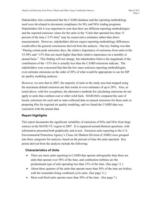 Analysis of 2007 Emissions from Power Plants and Other ... - MARAMA