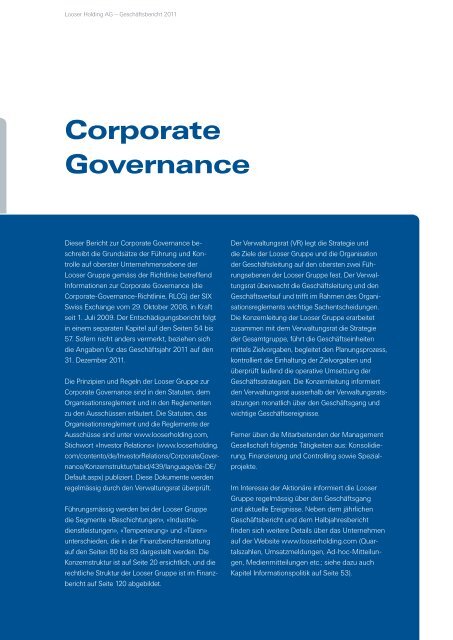 Corporate Governance - Looser Holding