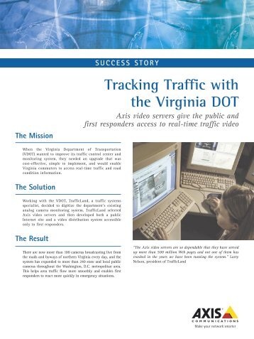 Tracking Traffic with the Virginia DOT Axis video servers ... - IP Way