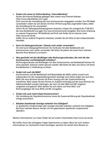 Fragen und Antworten zur Fusion - Volksbank Krefeld eG