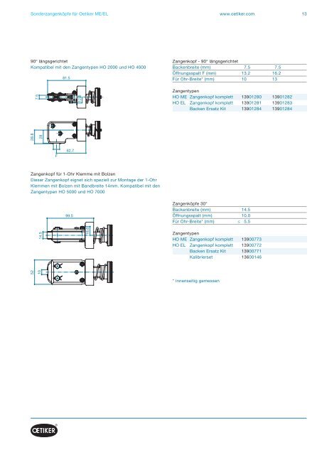 Technisches Datenblatt Montagewerkzeuge - Oetiker