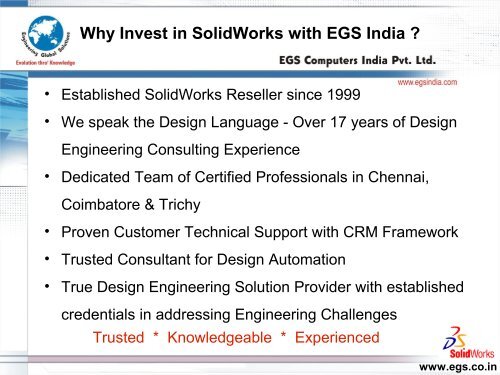 SolidWorks - Reseller Presentation from EGS India - Chennai, Trichy ...