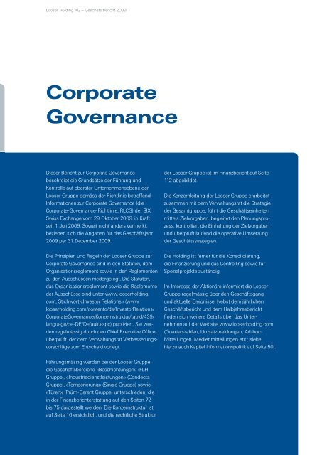 Corporate Governance - Looser Holding