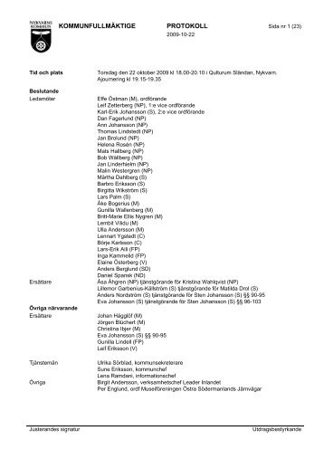 Protokoll från kommunfullmäktige 2009-10-22.pdf - Nykvarns kommun