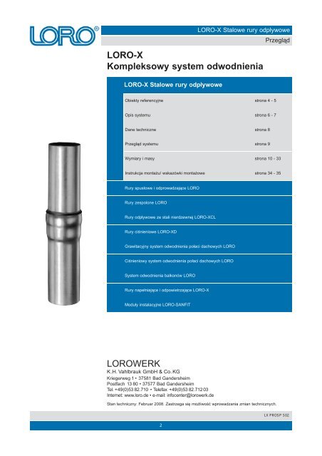 LORO-X Stalowe rury odpÃÂywowe