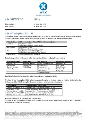 194/10 ASX 24 Trading Hours 2011 / 12 - Australian Stock Exchange