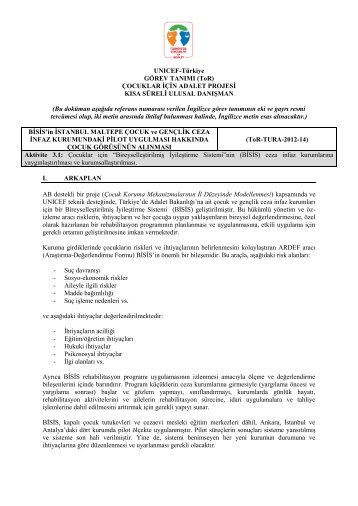 UNICEF-TÃ¼rkiye GÃREV TANIMI (ToR) ÃOCUKLAR Ä°ÃÄ°N ADALET ...
