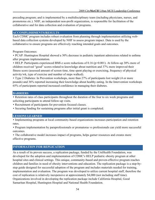 Conference Abstract Compendium Examples from the ... - CityMatCH