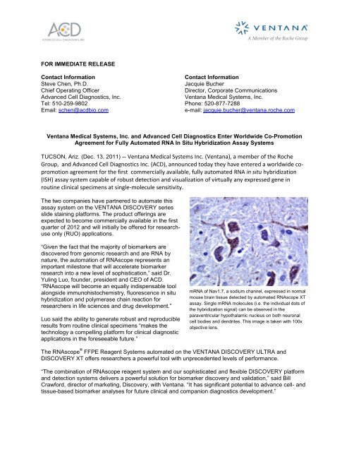 (Ventana), a member of the Roche Group, and Advanced Cell Diagnos