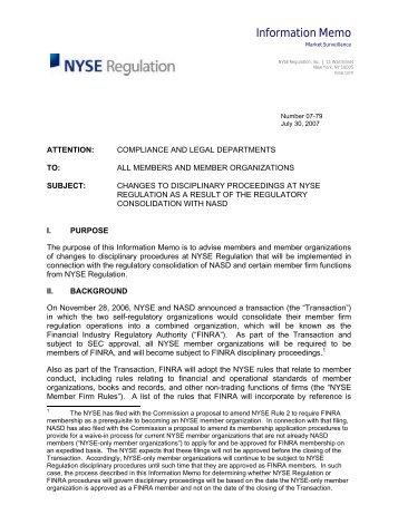 NYSE Information Memo 07-79 - CE Council