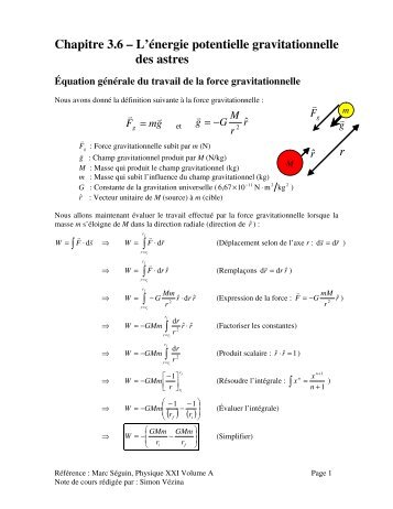 Chapitre 3.6 – L'énergie potentielle gravitationnelle des astres