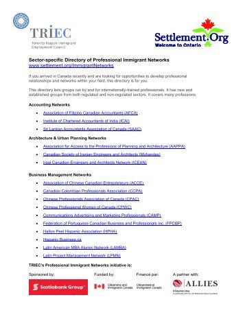 Sector-specific Directory of Professional Immigrant Networks www ...