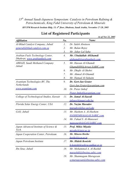 List Of Participants - King Fahd University of Petroleum and Minerals