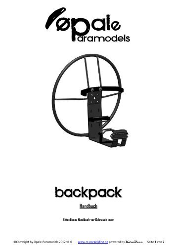 Handbuch BackPack Opale Paramodels - RC-Paragliding