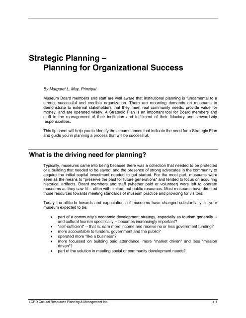 Strategic Planning - Lord Cultural Resources