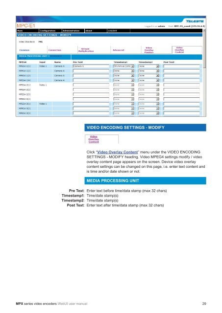 MPX Series Video Encoders Front Panel - Teleste