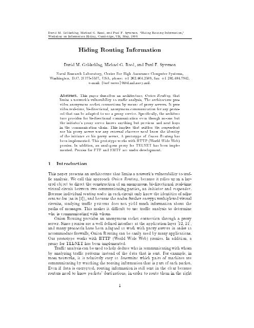 Hiding Routing Information - Onion Routing