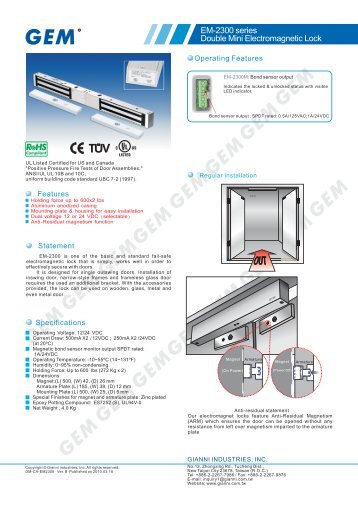 EM-2300 series Double Mini Electromagnetic Lock - GEM,Gianni ...