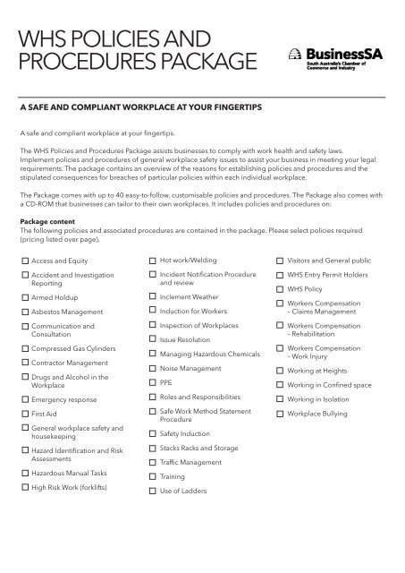 WHS Policies and Procedures Package.pdf - Business SA