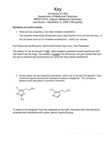 Organic Medicinal Chemistry Last Exam - December 9, 2005