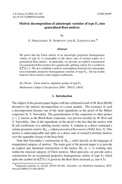 J. K-Theory 3 - Laboratory of Mathematical Logic