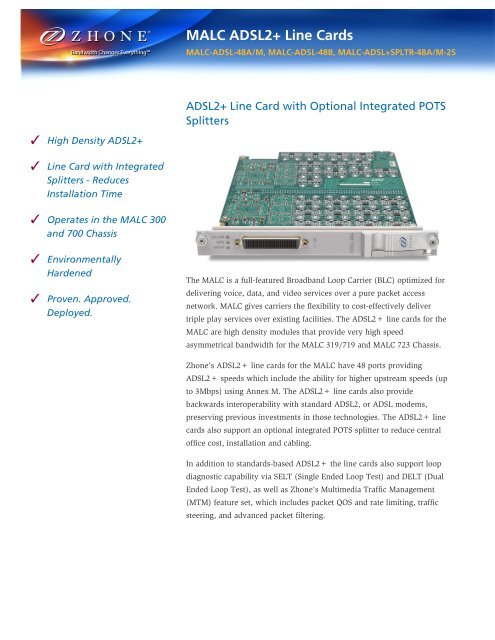 Download MALC-ADSL-48 Datasheet - Zhone Technologies