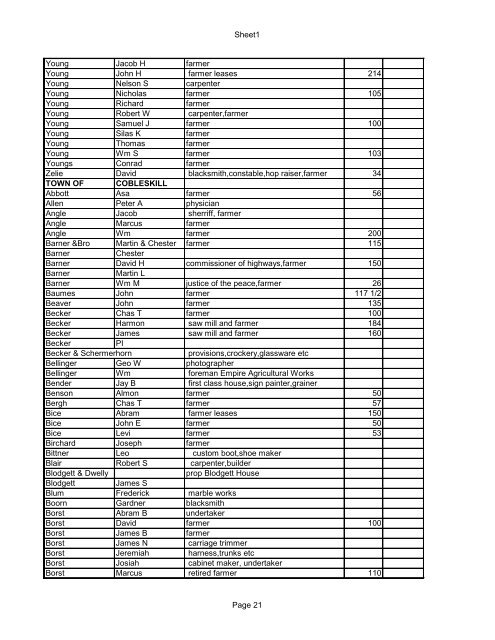 Sheet1 SCHOHARIE COUNTY NEW YORK 1872-3 DIRECTORY ...