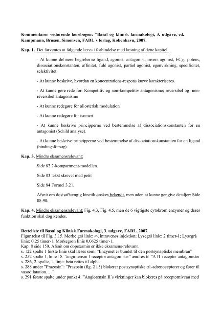 Kommentarer vedørende lærebogen: ”Basal og klinisk farmakologi ...