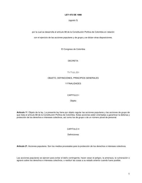 LEY 472 DE 1998 (agosto 5) por la cual se desarrolla el ... - Camacol