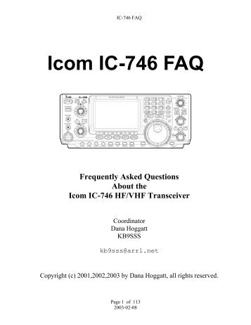 Icom IC-746 FAQ - QSL.net