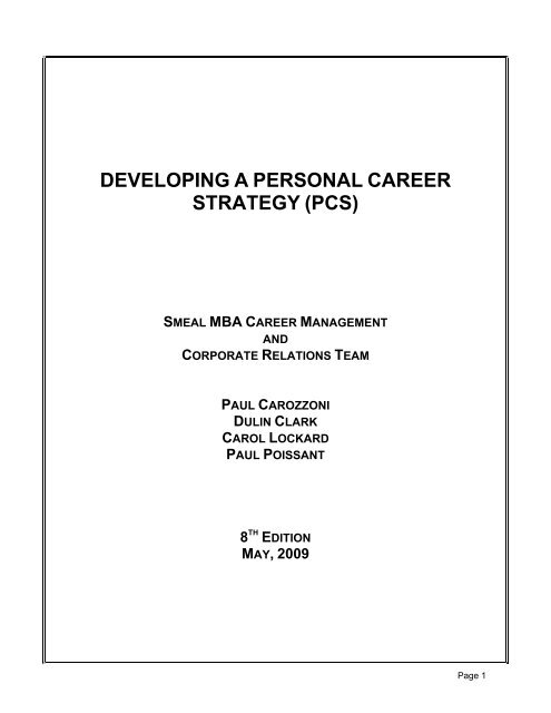Developing personal career strategy - MBA Student Exchange