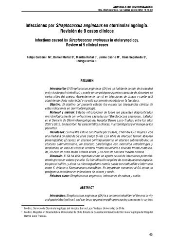 Infecciones por Streptococcus anginosus en otorrinolaringologÃ­a ...