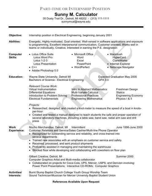 Sample Resumes - Career Services - Wayne State University