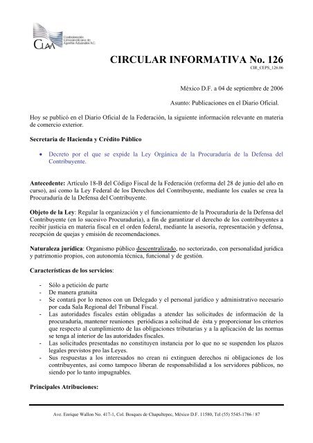 CIRCULAR INFORMATIVA No. 126